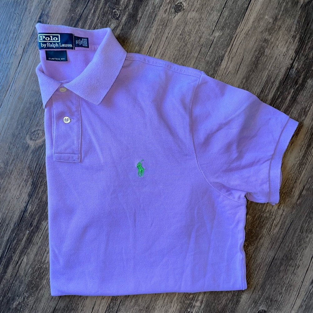 Polo Ralph Lauren Men XL Cotton Lavender Neon Green Pony Pullover Polo Shirt